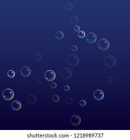  Set of Realistic Water or Soap Bubbles for Your Design. Soap Bubbles with Rainbow Reflection.Shampoo or Foam Cosmetic Flyer and Invite. Bubble with Hologram Reflection. Isolated Vector Illustration.