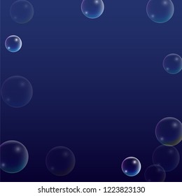  Set of Realistic Water or Soap Bubbles for Your Design. Soap Bubbles with Rainbow Reflection.Shampoo or Foam Cosmetic Flyer and Invite. Bubble with Hologram Reflection. Isolated Vector Illustration.