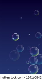  Set of Realistic Water or Soap Bubbles for Your Design. Soap Bubbles with Rainbow Reflection.Shampoo or Foam Cosmetic Flyer and Invite. Bubble with Hologram Reflection. Isolated Vector Illustration.