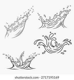 Conjunto de ilustraciones realistas del arte de la línea del Vector del agua-chapoteo para los diseños elegantes y minimalistas. Ilustración vectorial