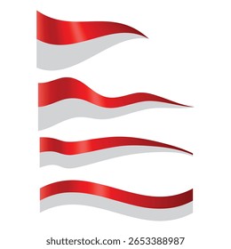 Conjunto de vetores de bandeira indonésia de onda realista. Bandeira nacional vermelha e branca em vários estilos de onda. Perfeito para o Dia da Independência, design patriótico ou temas de celebração nacional