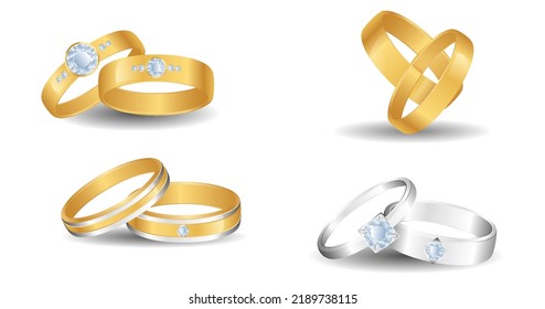 Set Realistic Wedding Rings Isolated Luxury Stock Vector (royalty Free 