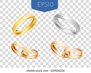 Set of realistic wedding rings, symbolizing eternity of the relationship isolated on transparent background vector illustration made with gradient mesh. 