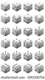 set of realistic west 3D dice sprite sheet on a white background vector image