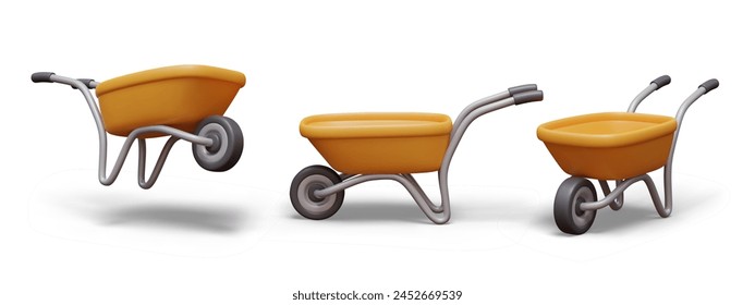 Set of realistic wheelbarrows in different positions. Vector templates for dynamic web design