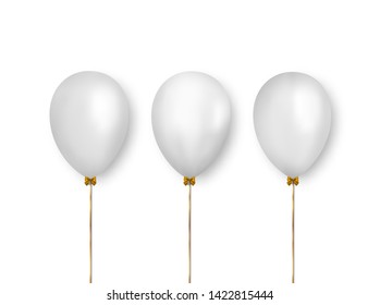 Set of realistic white balloons. Ready balloons for decorate holiday greeting cards, banners and more.