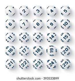 Set of realistic white bingo balls. Vector illustrations