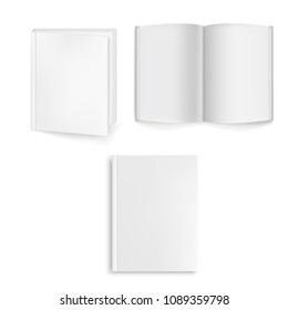 Set Realistic, white blank book template for design. Mockup on a white ackground.