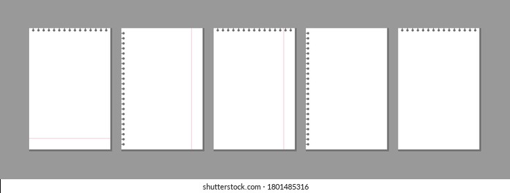 conjunto de hojas de bloc de notas blancas realistas para las notas aisladas en fondo transparente. Cuaderno de espiral limpio en blanco en la plantilla de diseño en blanco de primavera, elemento gráfico para el diseño