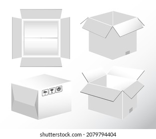 set of realistic white cardboard isolated or mock up fragile packaging or packaging online shop store. eps vector