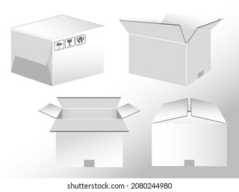 set of realistic white cardboard isolated or mock up fragile packaging or packaging online shop store. eps vector