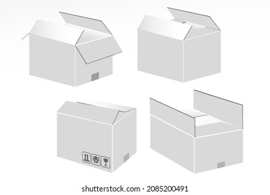 set of realistic white cardboard isolated or mock up fragile packaging or packaging online shop store. eps vector