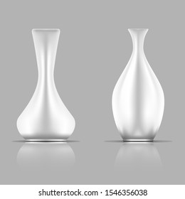 Set of realistic white ceramic vase on a grey background. Empty white vase.