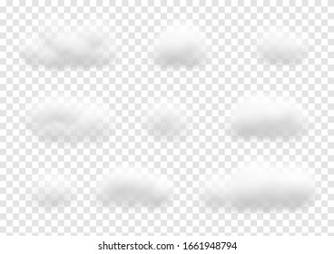 set of realistic white cloud vectors isolated on transparency background