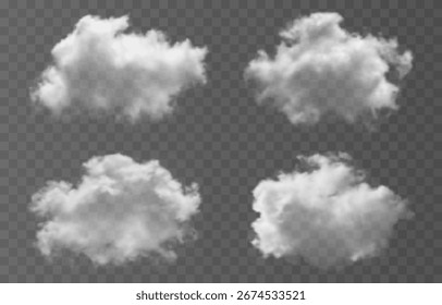 Satz von realistischen weißen Wolken png. Weiße Wolke, Rauch oder Nebel auf transparentem Hintergrund. Element der Natur png.