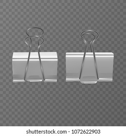 Set of realistic, white document clips isolated on transparent background