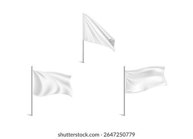 Conjunto de Sinalizadores Brancos Realistas em Polos em Diferentes Formas e Ângulos Isolados no Fundo Branco