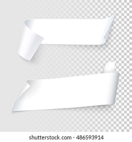 Set of realistic white paper with curled corners and shadows, isolated on transparent background, vector illustration