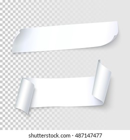 Set of realistic white paper with curled corners and shadows, isolated on transparent background, vector illustration