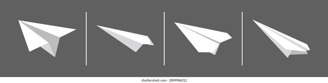 Establece un plano 3D realista de papel blanco. Un avión de papel de vista diferente aislado. ilustración vectorial