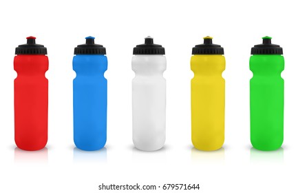 set of realistic white red green yellow red blue bottle isolation on white background. vector illustration