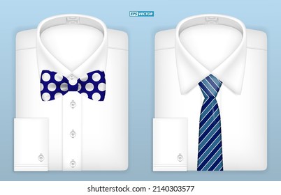 set of realistic white shirt with tie isolated or formal wear office for employee or classic white shirt tied for men. eps vector