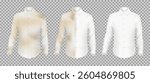 Set of realistic white shirts template. Clean and dirty white shirts before and after washing isolated on checkered background. Vector templates for decoration of ads for laundry detergent or bleach.