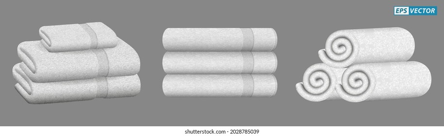 set of realistic white towel isolated or stacked towel for luxury hotel or hospital or perfumed towel in resort and spa. eps vector