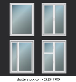 Set of realistic windows isolated on black background. Illustration of modern windows. 