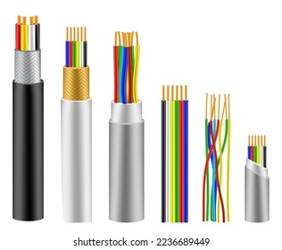 set of realistic wires flexible cables isolated or cooper cable with insulation rubber. eps vector