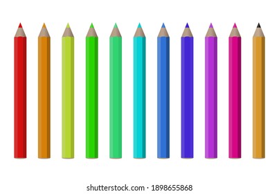 Set of realistic wood colorful pencil. Artist's tool. Back to school. Stock vector illustration on white isolated background.