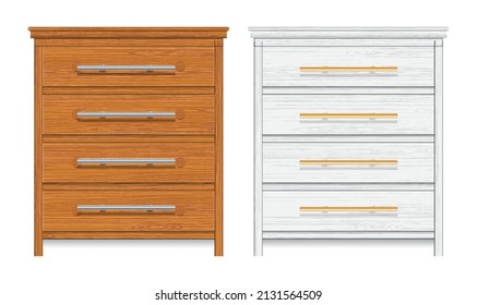 set of realistic wooden drawer or brown chest of drawer isolated or wooden retro cabinet drawer. eps vector