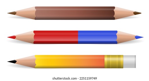 set of realistic wooden pencils colored isolated on white. eps vector