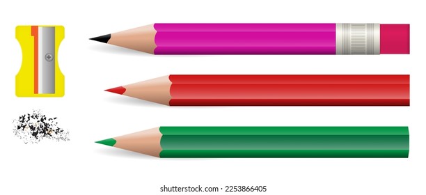 set of realistic wooden pencils colored isolated on white. eps vector