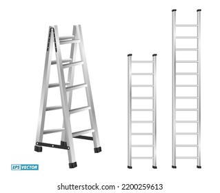 set realistic wooden stairs metal ladder step for construction needs staircase ladder and rope  eps vector