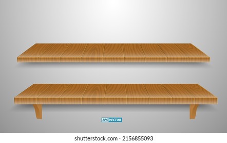 set of realistic wooden wall shelves isolated. eps vector