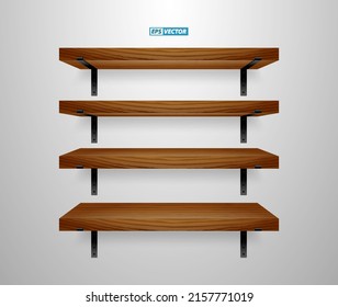 set of realistic wooden wall shelves isolated. eps vector
