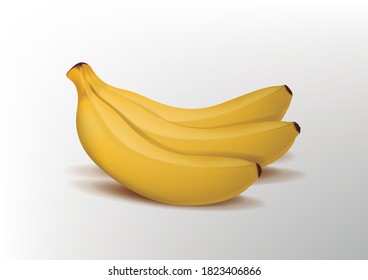 
Set of realistic yellow bananas on white isolated background.