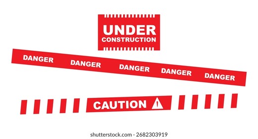 Conjunto de cintas de precaución realistas amarillas negras. Líneas de peligro. Vector
