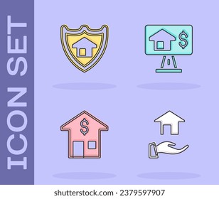 Set Realtor, House with shield, dollar and Online real estate icon. Vector