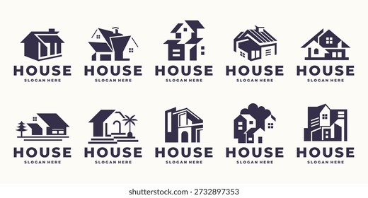 Set of Realtor Subdivision Property Logo design. negative space home vector inspiration design elements.