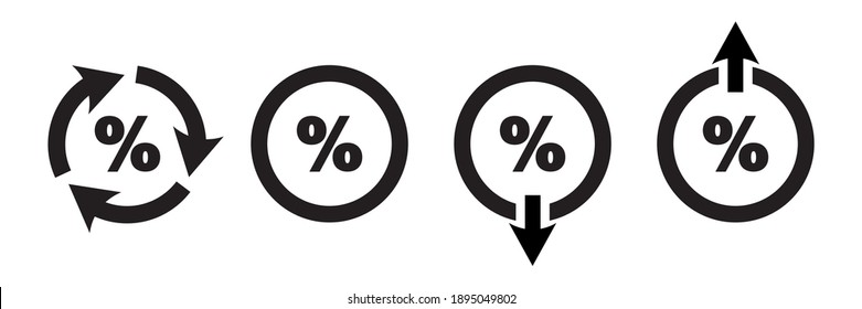 Set of rebate percent icons, tax rebate. Lending symbols, simple illustrations of percentage vector icons, percent signs.