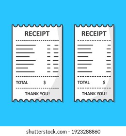 Set Of Receipt Paper Vector Icon Illustration. Paper Print Check, Shop Reciept Or Bill Illustration. Paper Printed Sales Shop Receipt