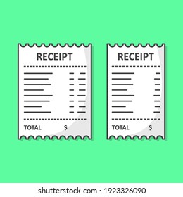 Set Of Receipt Paper Vector Icon Illustration. Paper Print Check, Shop Reciept Or Bill Illustration. Paper Printed Sales Shop Receipt