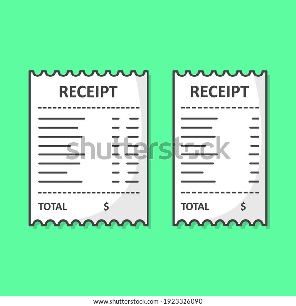 Set Of Receipt Paper Vector Icon Illustration.\
Paper Print Check, Shop Reciept Or Bill Illustration. Paper Printed\
Sales Shop Receipt