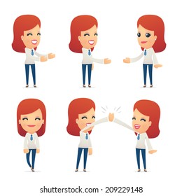 set of reception character in different interactive  poses