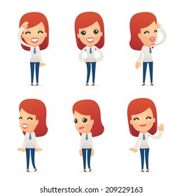 set of reception character in different interactive  poses