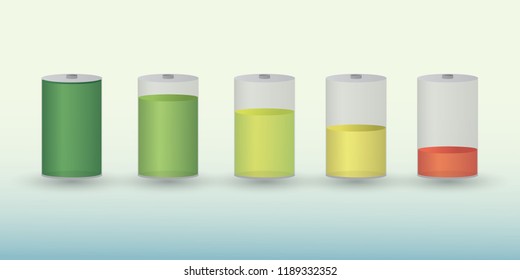 A set of recharge battery icons with different charge levels with colors vector illustration