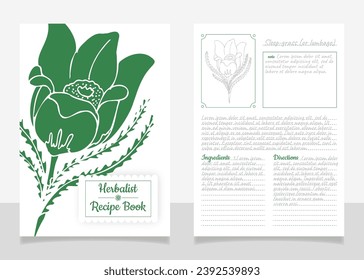 set of recipe book pages, a template for notes on the preparation of herbal infusions, ointments, etc.