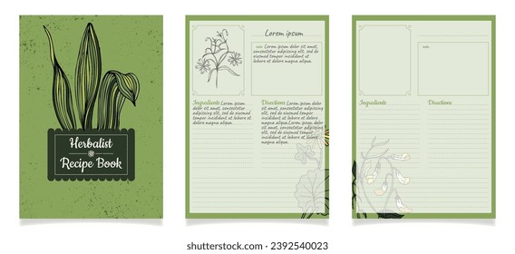 set of recipe book pages, a template for notes on the preparation of herbal infusions, ointments, etc.